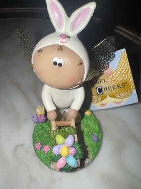 Angel Cheeks 2019 White Bunny Guardian Angel Figurine with Pink Accents